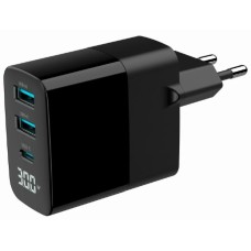 Hálózati töltő 2xUSB + 1xUSB-C aljzattal Gembird 30W GaN TA-UC-PDQC30LCD-BK-02 Hálózati töltő 2xUSB + 1xUSB-C aljzattal Gembird 30W GaN TA-UC-PDQC30LCD-BK-02
