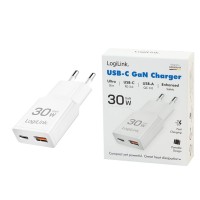 Hálózati töltő 1xUSB + 1xUSB-C aljzattal LogiLink 30W GaN PA0348 Hálózati töltő 1xUSB + 1xUSB-C aljzattal LogiLink 30W GaN PA0348