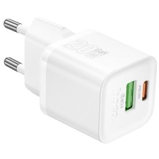 Hálózati töltő 1xUSB + 1xUSB-C aljzattal Hoco 20W PD N65 Hálózati töltő 1xUSB + 1xUSB-C aljzattal Hoco 20W PD N65